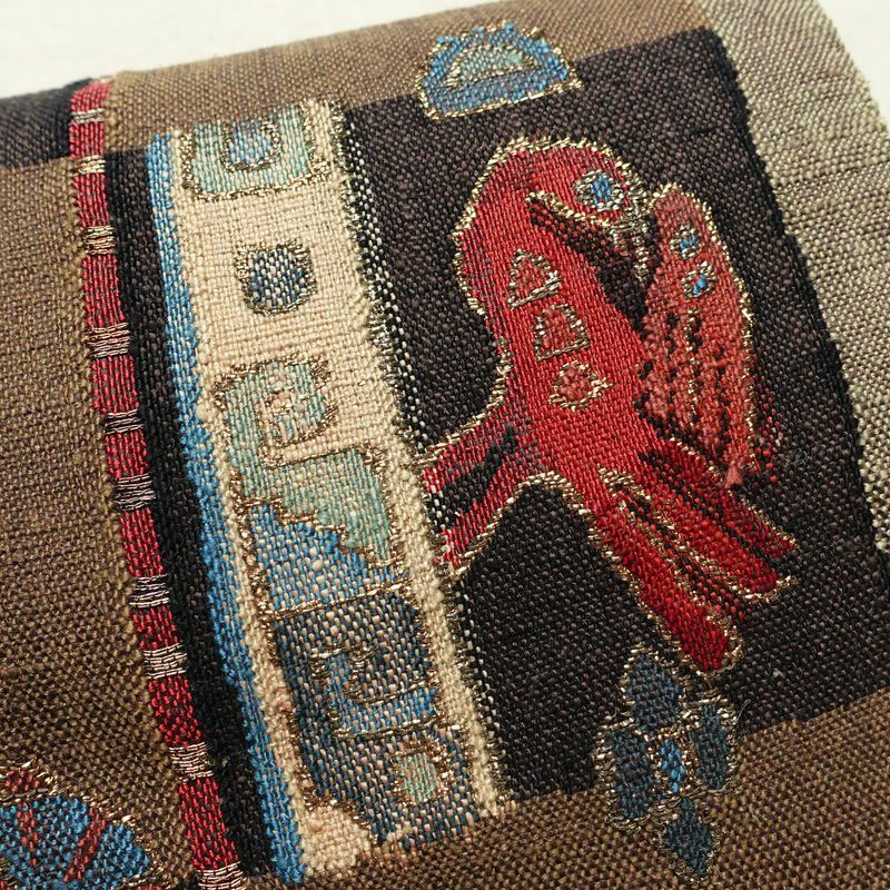 名古屋帯 太鼓柄 美品 正絹 幾何学柄・抽象柄 松葉仕立て なごや帯 リサイクル帯 帯 金糸 モダン 茶_画像3