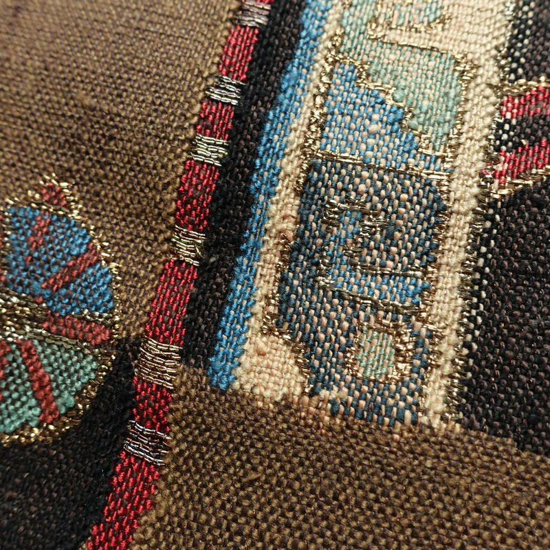 名古屋帯 太鼓柄 美品 正絹 幾何学柄・抽象柄 松葉仕立て なごや帯 リサイクル帯 帯 金糸 モダン 茶_画像5