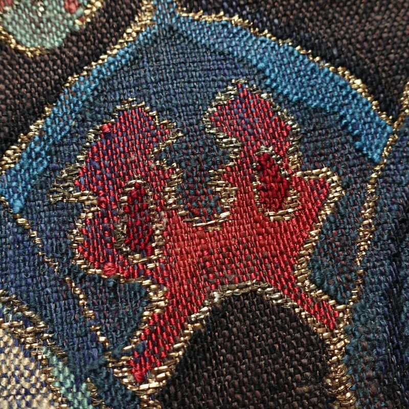 名古屋帯 太鼓柄 美品 正絹 幾何学柄・抽象柄 松葉仕立て なごや帯 リサイクル帯 帯 金糸 モダン 茶_画像7