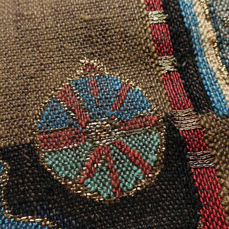 名古屋帯 太鼓柄 美品 正絹 幾何学柄・抽象柄 松葉仕立て なごや帯 リサイクル帯 帯 金糸 モダン 茶_画像8