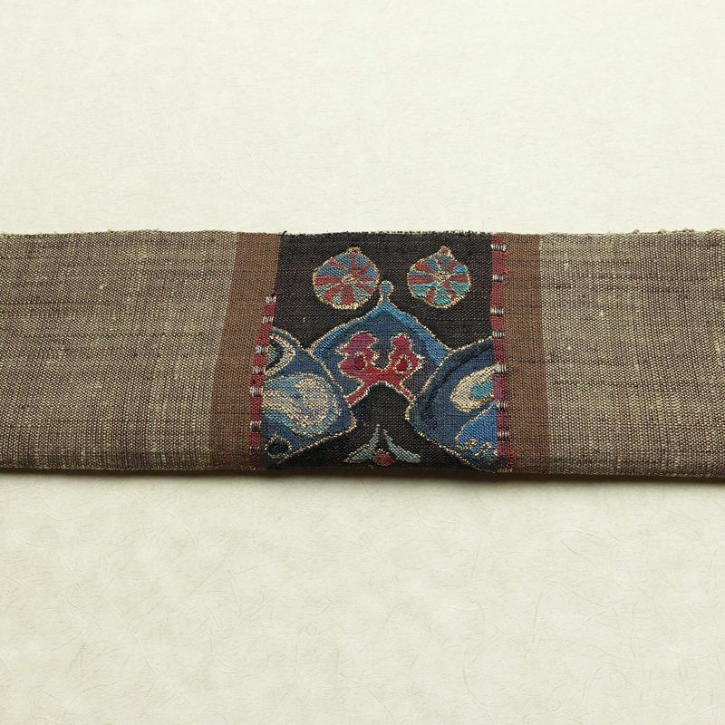 名古屋帯 太鼓柄 美品 正絹 幾何学柄・抽象柄 松葉仕立て なごや帯 リサイクル帯 帯 金糸 モダン 茶_画像15