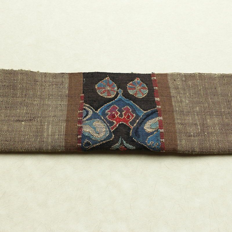 名古屋帯 太鼓柄 美品 正絹 幾何学柄・抽象柄 松葉仕立て なごや帯 リサイクル帯 帯 金糸 モダン 茶_画像16