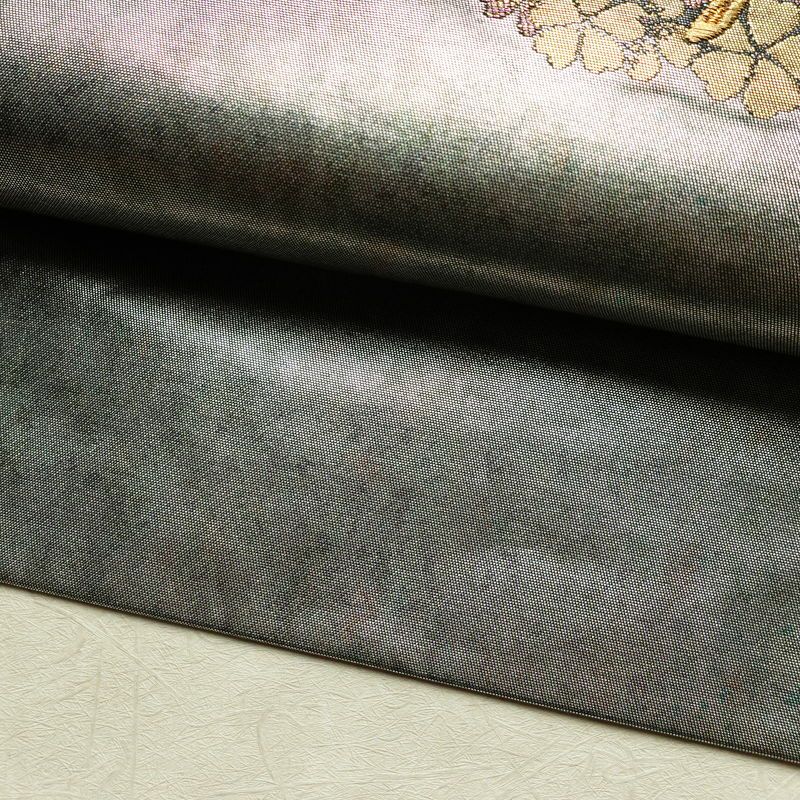 名古屋帯 青銅箔 太鼓柄 良品 正絹 人物・動物柄 名古屋仕立て なごや帯 リサイクル帯 帯 引箔 黒_画像9