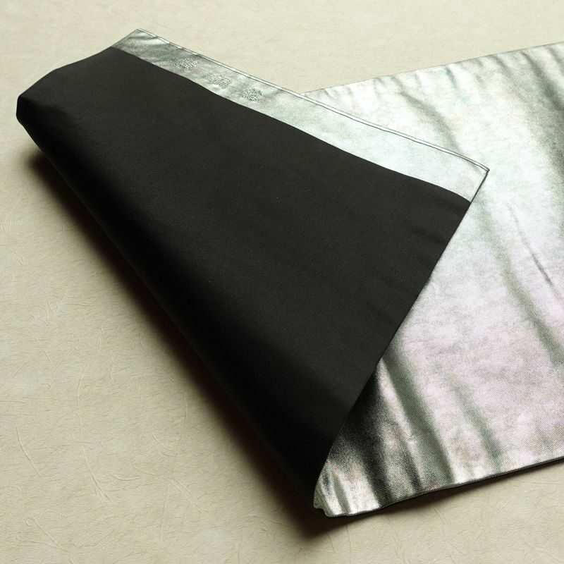 名古屋帯 青銅箔 太鼓柄 良品 正絹 人物・動物柄 名古屋仕立て なごや帯 リサイクル帯 帯 引箔 黒_画像11