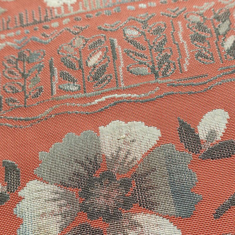 名古屋帯 全通柄 正絹 花柄 名古屋仕立て なごや帯 リサイクル帯 帯 モダン ピンク_画像7