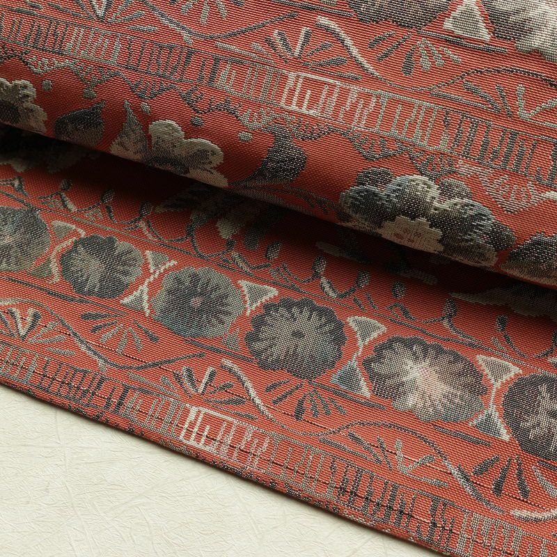 名古屋帯 全通柄 正絹 花柄 名古屋仕立て なごや帯 リサイクル帯 帯 モダン ピンク_画像8