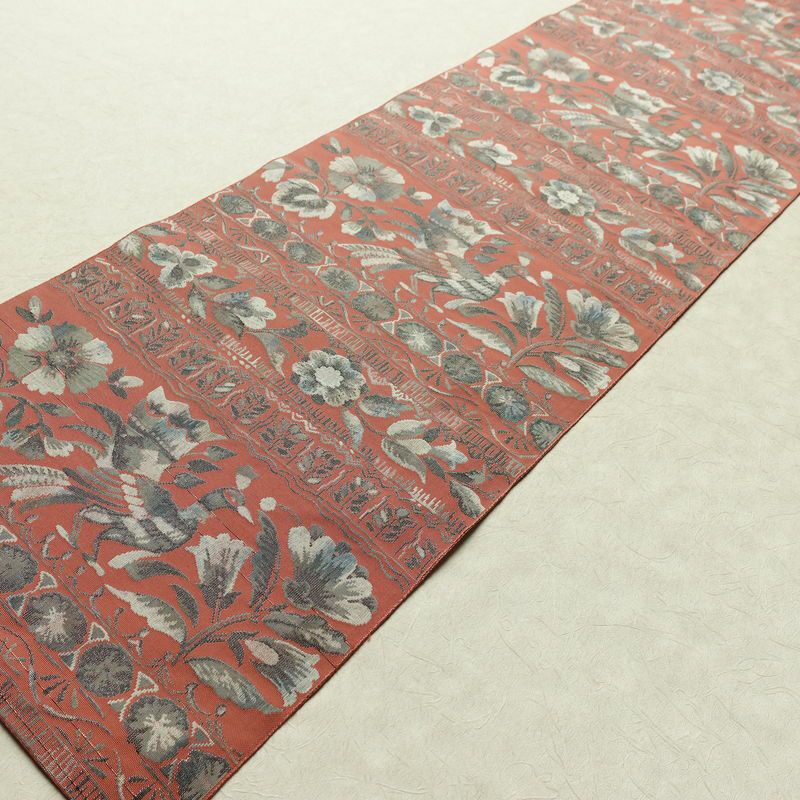 名古屋帯 全通柄 正絹 花柄 名古屋仕立て なごや帯 リサイクル帯 帯 モダン ピンク_画像10