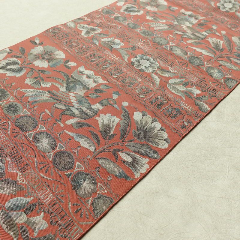 名古屋帯 全通柄 正絹 花柄 名古屋仕立て なごや帯 リサイクル帯 帯 モダン ピンク_画像12