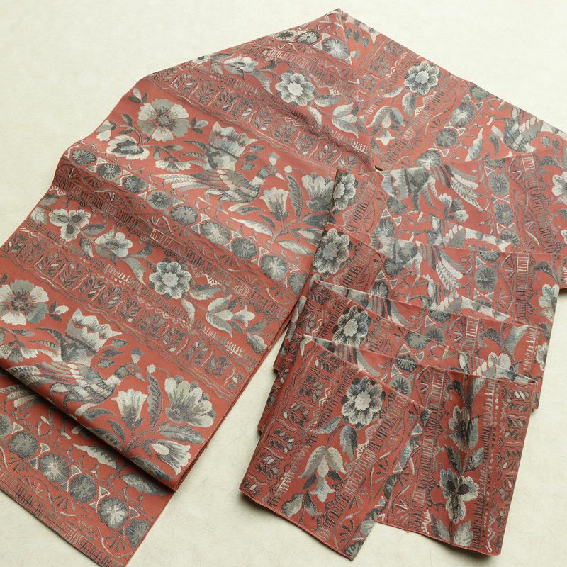 名古屋帯 全通柄 正絹 花柄 名古屋仕立て なごや帯 リサイクル帯 帯 モダン ピンク_画像17