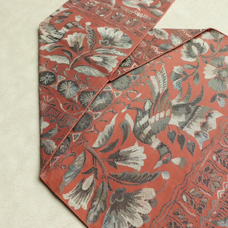 名古屋帯 全通柄 正絹 花柄 名古屋仕立て なごや帯 リサイクル帯 帯 モダン ピンク_画像19