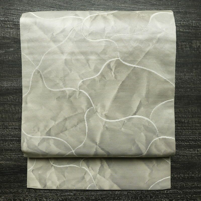 名古屋帯 六通柄 正絹 古典柄 名古屋仕立て なごや帯 リサイクル帯 帯 グレー_画像1