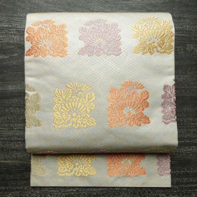 名古屋帯 六通柄 良品 正絹 古典柄 名古屋仕立て なごや帯 リサイクル帯 帯 グレー