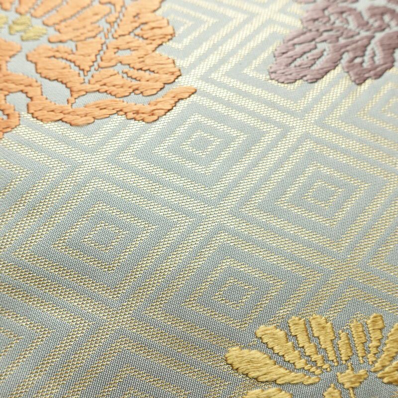 名古屋帯 六通柄 良品 正絹 古典柄 名古屋仕立て なごや帯 リサイクル帯 帯 グレー_画像6