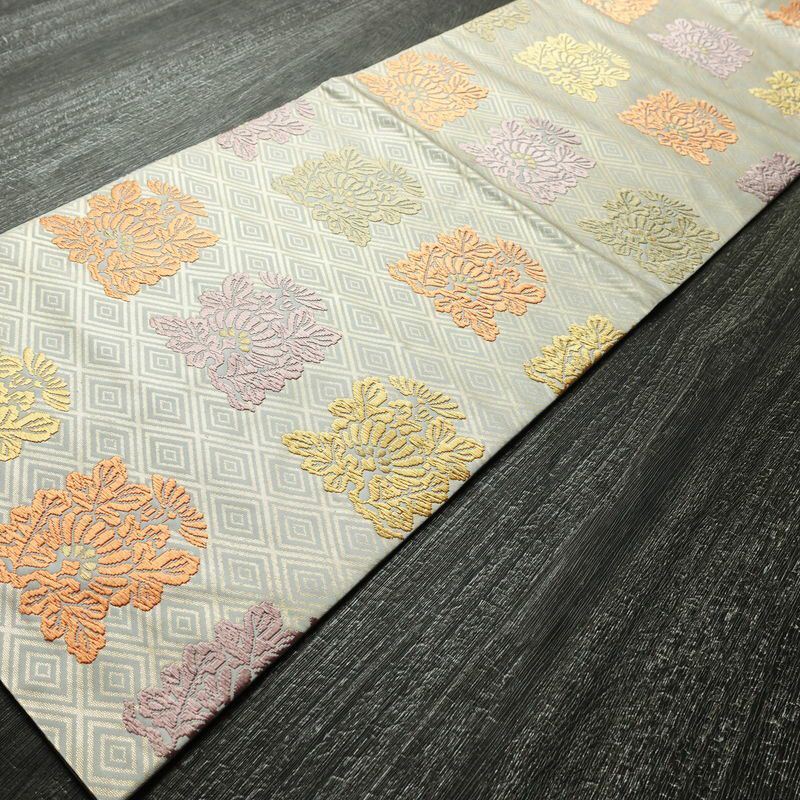 名古屋帯 六通柄 良品 正絹 古典柄 名古屋仕立て なごや帯 リサイクル帯 帯 グレー_画像9