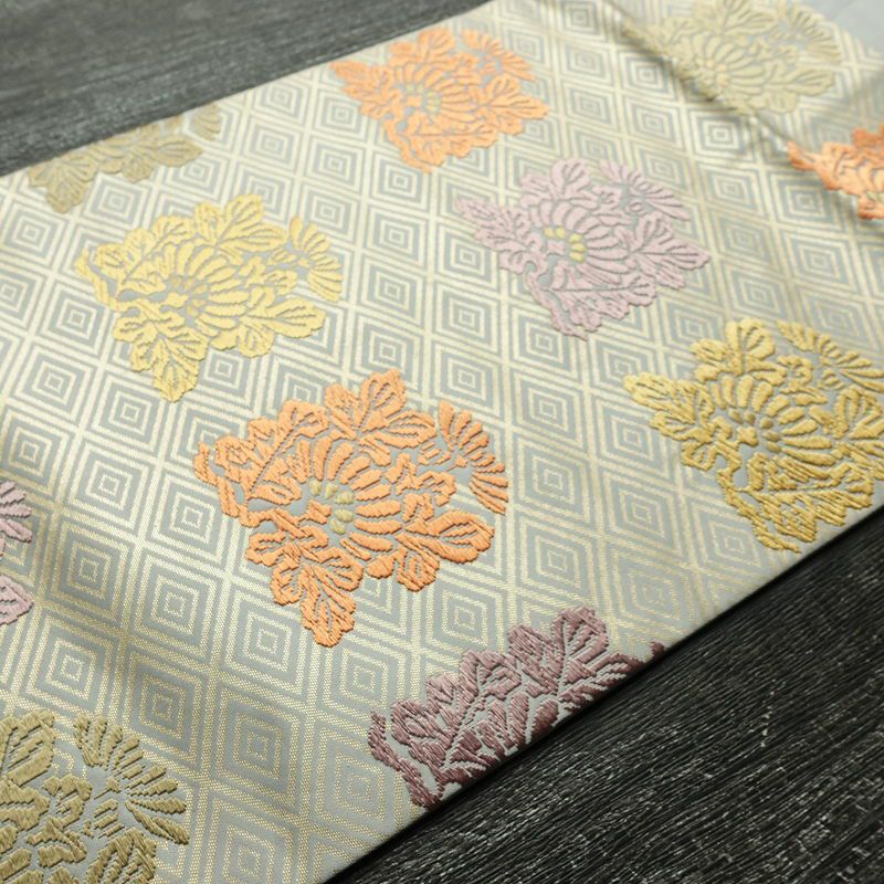 名古屋帯 六通柄 良品 正絹 古典柄 名古屋仕立て なごや帯 リサイクル帯 帯 グレー_画像12