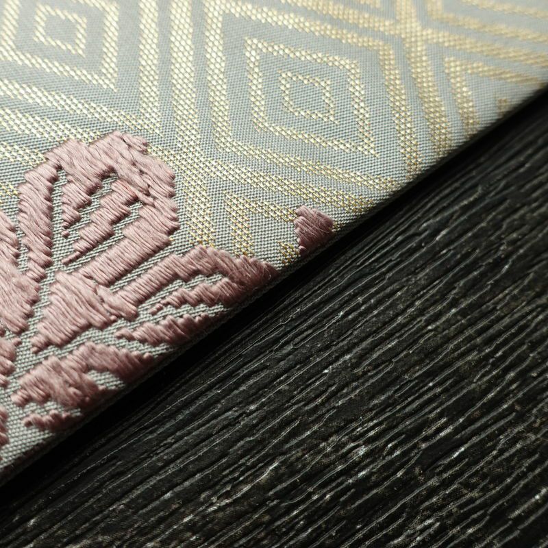 名古屋帯 六通柄 良品 正絹 古典柄 名古屋仕立て なごや帯 リサイクル帯 帯 グレー_画像13