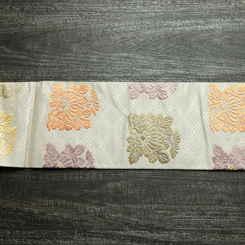 名古屋帯 六通柄 良品 正絹 古典柄 名古屋仕立て なごや帯 リサイクル帯 帯 グレー_画像14