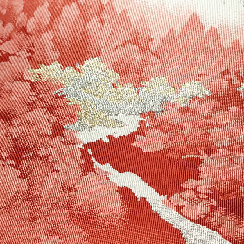 名古屋帯 太鼓柄 良品 正絹 風景柄 名古屋仕立て なごや帯 リサイクル帯 帯 金糸 銀糸 白_画像3