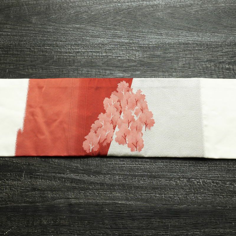 名古屋帯 太鼓柄 良品 正絹 風景柄 名古屋仕立て なごや帯 リサイクル帯 帯 金糸 銀糸 白_画像14