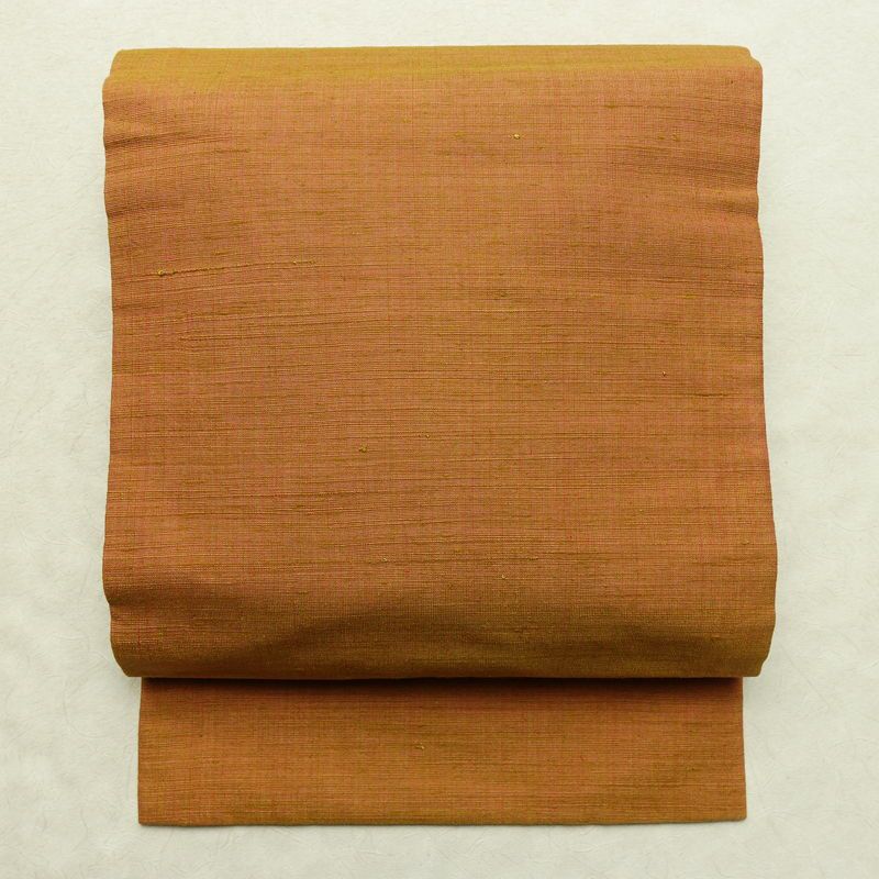 名古屋帯 全通柄 良品 正絹 無地 名古屋仕立て なごや帯 リサイクル帯 帯 シンプル 茶_画像1