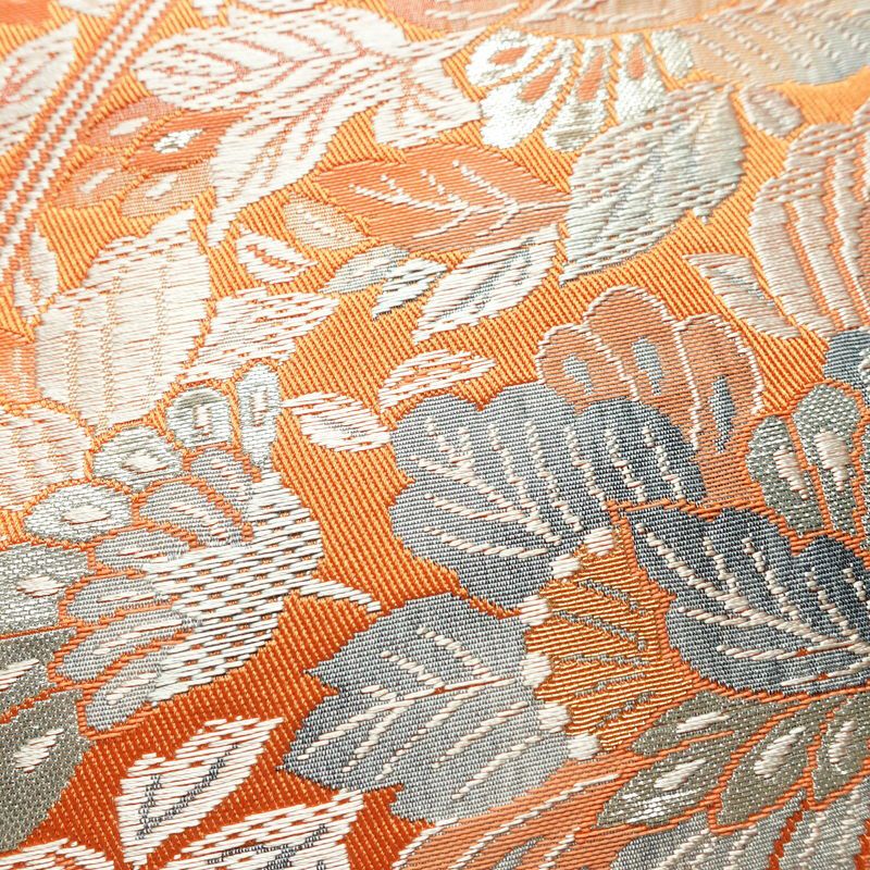 名古屋帯 六通柄 良品 正絹 花柄 松葉仕立て なごや帯 リサイクル帯 帯 橙_画像3