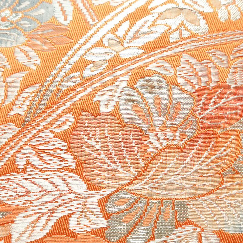 名古屋帯 六通柄 良品 正絹 花柄 松葉仕立て なごや帯 リサイクル帯 帯 橙_画像4