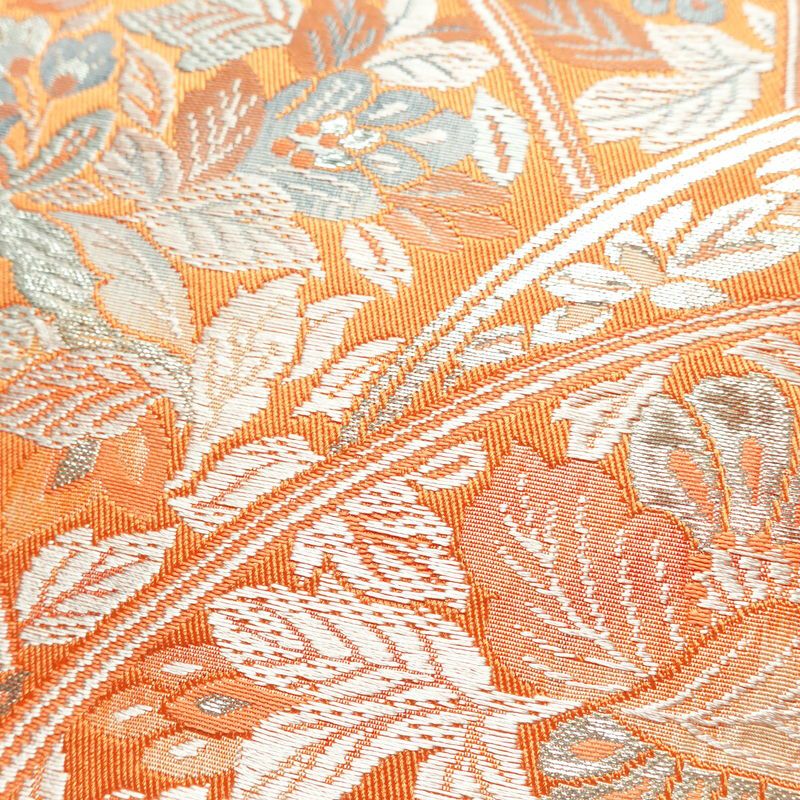 名古屋帯 六通柄 良品 正絹 花柄 松葉仕立て なごや帯 リサイクル帯 帯 橙_画像5