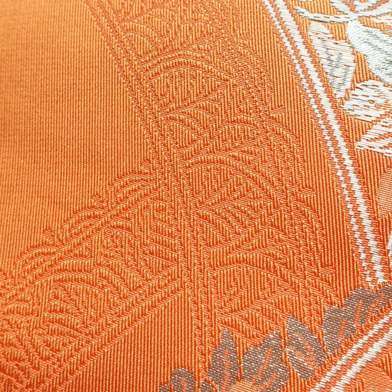 名古屋帯 六通柄 良品 正絹 花柄 松葉仕立て なごや帯 リサイクル帯 帯 橙_画像6