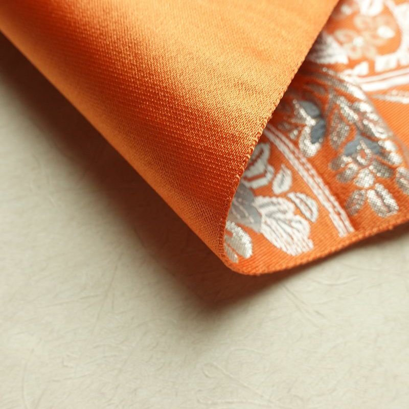 名古屋帯 六通柄 良品 正絹 花柄 松葉仕立て なごや帯 リサイクル帯 帯 橙_画像10