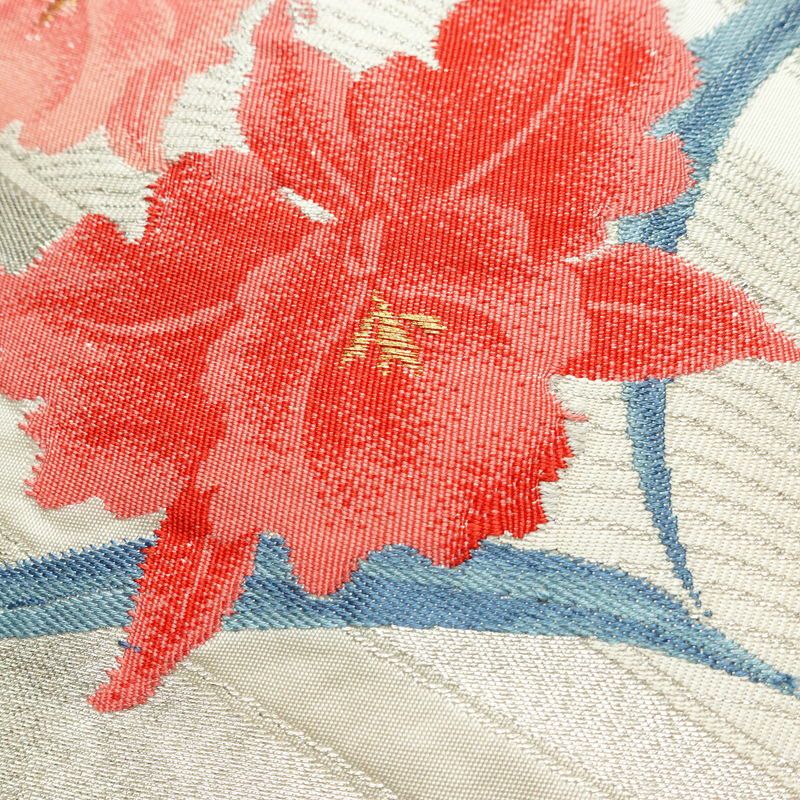 名古屋帯 太鼓柄 良品 正絹 花柄 名古屋仕立て なごや帯 リサイクル帯 帯 銀糸 シンプル ピンク_画像3