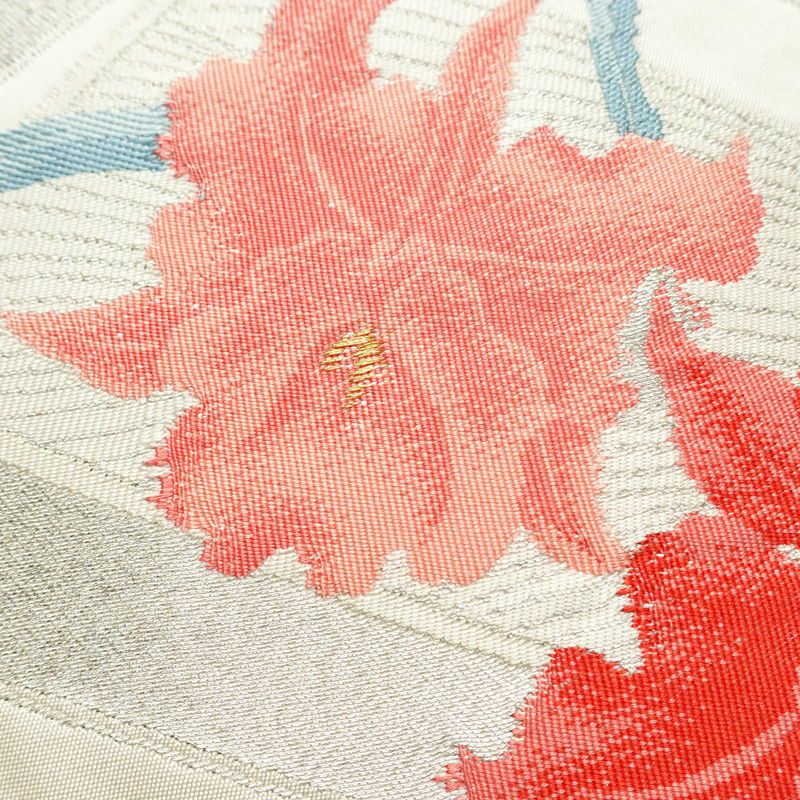 名古屋帯 太鼓柄 良品 正絹 花柄 名古屋仕立て なごや帯 リサイクル帯 帯 銀糸 シンプル ピンク_画像4