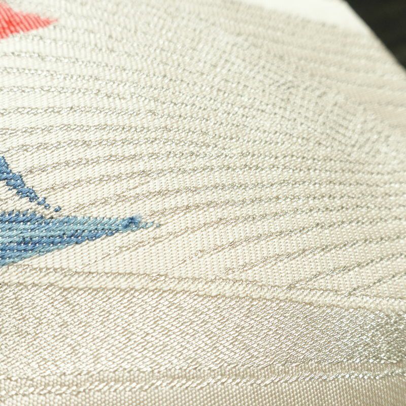 名古屋帯 太鼓柄 良品 正絹 花柄 名古屋仕立て なごや帯 リサイクル帯 帯 銀糸 シンプル ピンク_画像6