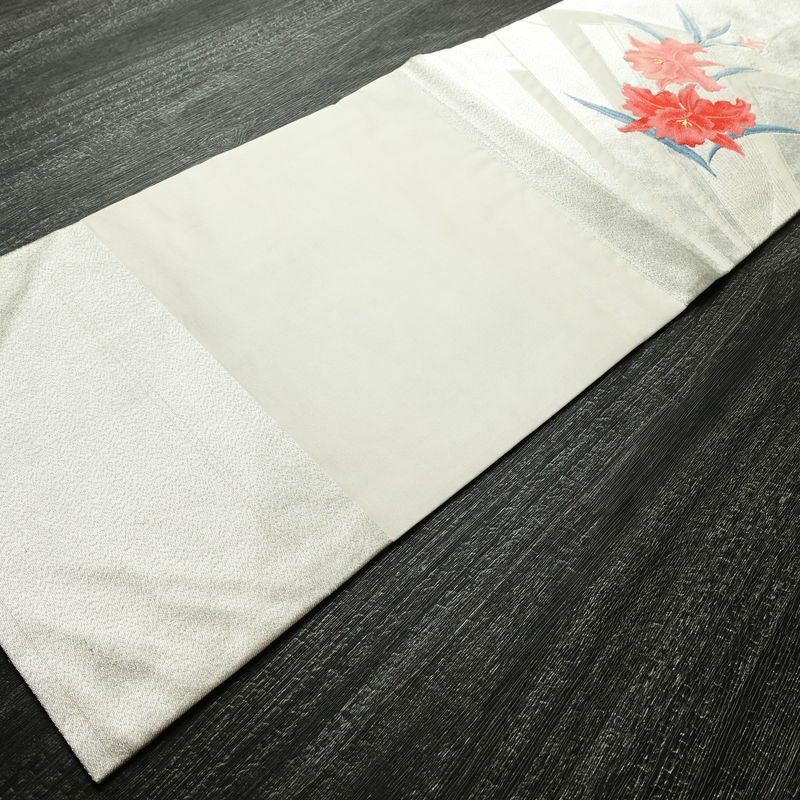 名古屋帯 太鼓柄 良品 正絹 花柄 名古屋仕立て なごや帯 リサイクル帯 帯 銀糸 シンプル ピンク_画像8