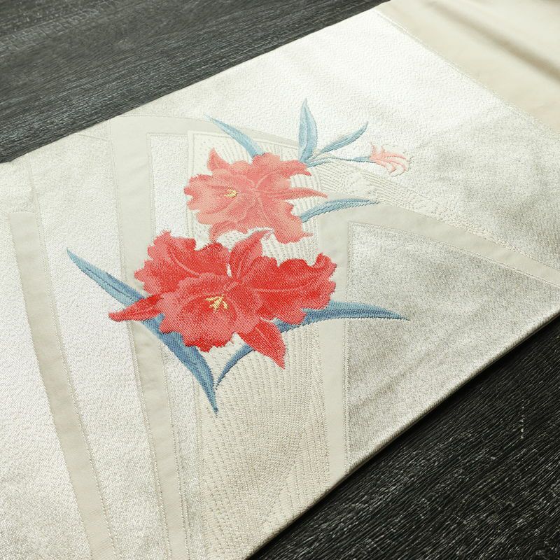 名古屋帯 太鼓柄 良品 正絹 花柄 名古屋仕立て なごや帯 リサイクル帯 帯 銀糸 シンプル ピンク_画像11