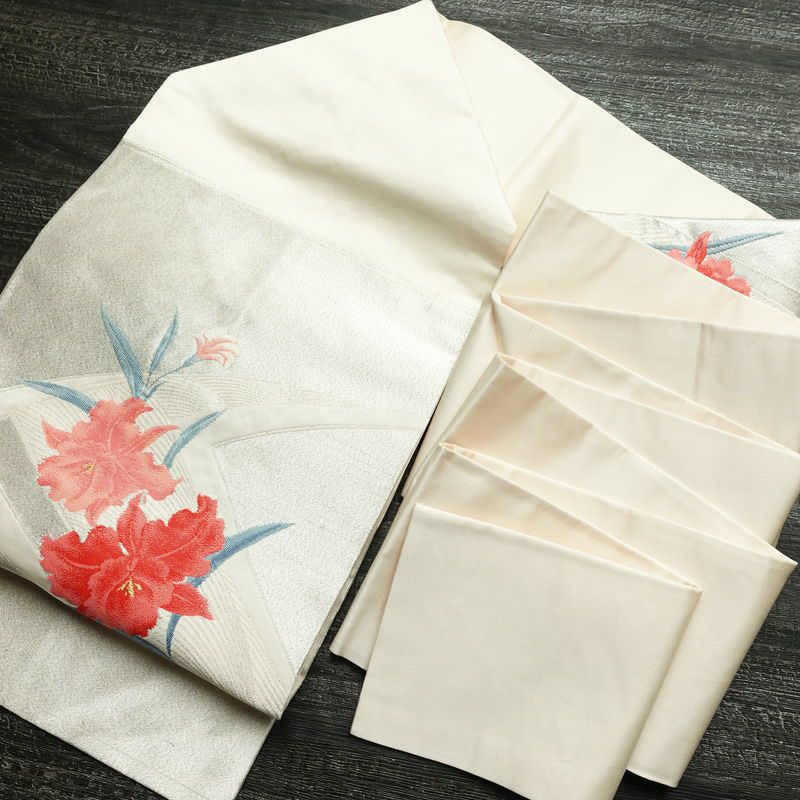 名古屋帯 太鼓柄 良品 正絹 花柄 名古屋仕立て なごや帯 リサイクル帯 帯 銀糸 シンプル ピンク_画像16