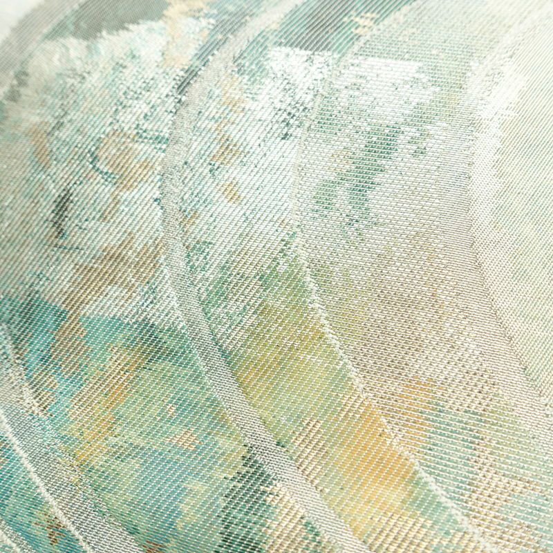 名古屋帯 六通柄 正絹 流水・波柄 名古屋仕立て なごや帯 リサイクル帯 帯 箔 緑・うぐいす色_画像3