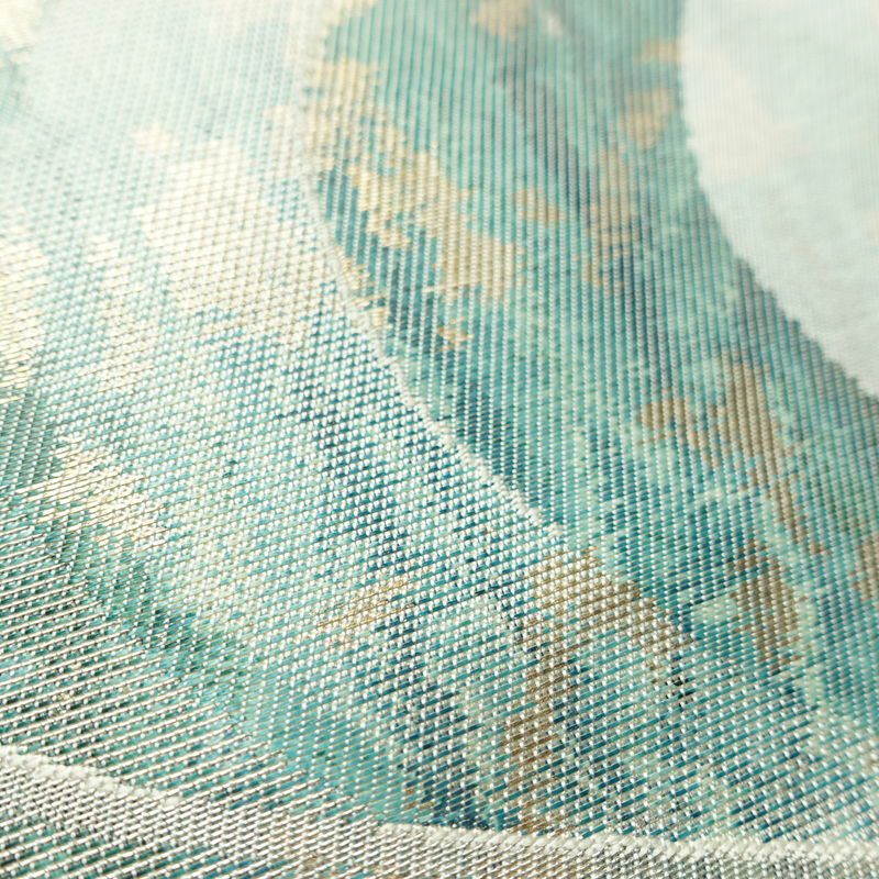 名古屋帯 六通柄 正絹 流水・波柄 名古屋仕立て なごや帯 リサイクル帯 帯 箔 緑・うぐいす色_画像5