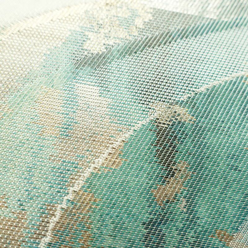 名古屋帯 六通柄 正絹 流水・波柄 名古屋仕立て なごや帯 リサイクル帯 帯 箔 緑・うぐいす色_画像6