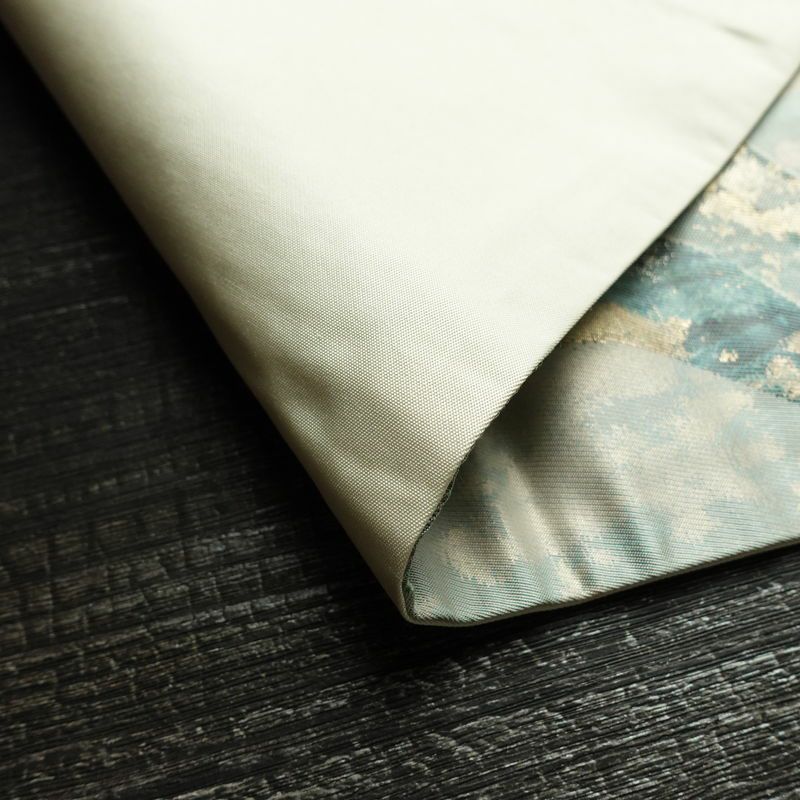 名古屋帯 六通柄 正絹 流水・波柄 名古屋仕立て なごや帯 リサイクル帯 帯 箔 緑・うぐいす色_画像10