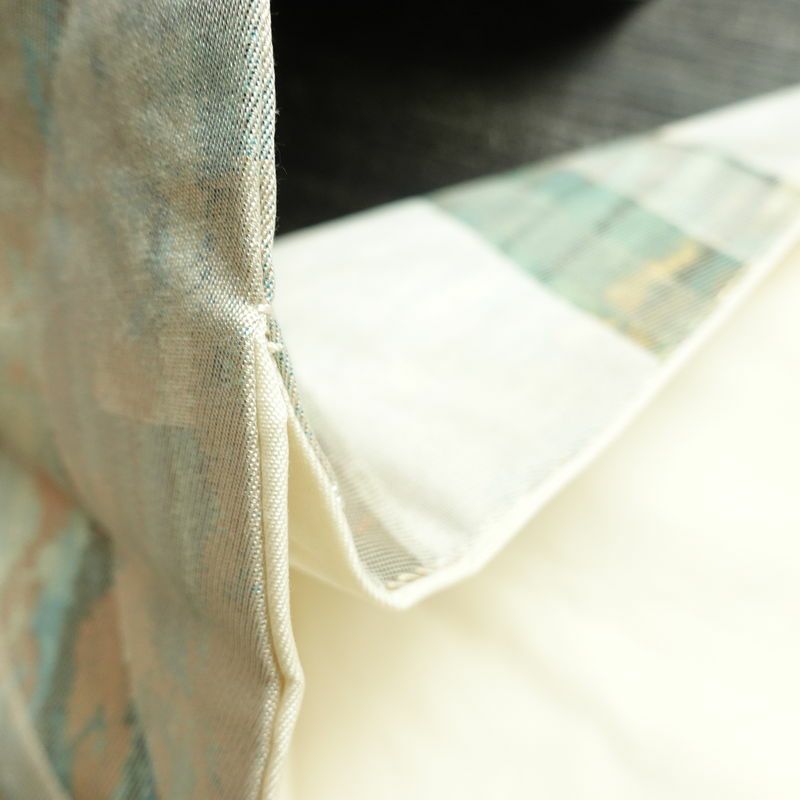 名古屋帯 六通柄 正絹 流水・波柄 名古屋仕立て なごや帯 リサイクル帯 帯 箔 緑・うぐいす色_画像20