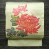 名古屋帯 太鼓柄 正絹 花柄 名古屋仕立て なごや帯 リサイクル帯 帯 箔 緑・うぐいす色_画像1
