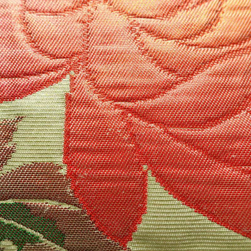 名古屋帯 太鼓柄 正絹 花柄 名古屋仕立て なごや帯 リサイクル帯 帯 箔 緑・うぐいす色_画像4