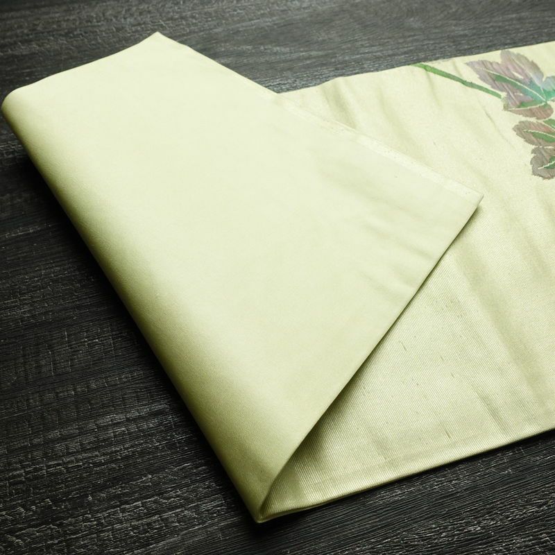 名古屋帯 太鼓柄 正絹 花柄 名古屋仕立て なごや帯 リサイクル帯 帯 箔 緑・うぐいす色_画像9