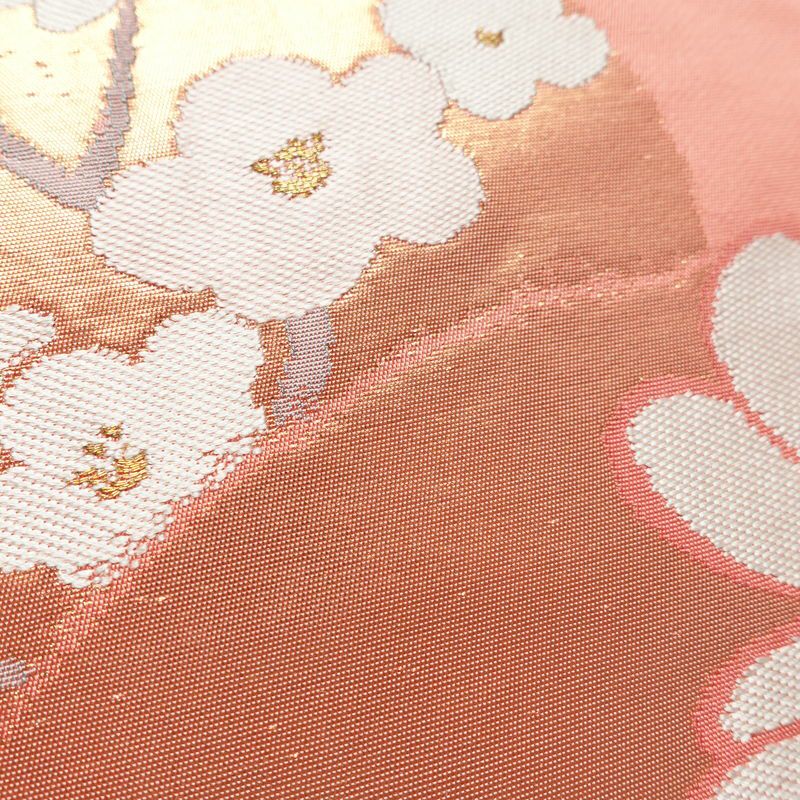 名古屋帯 六通柄 良品 正絹 花柄 名古屋仕立て なごや帯 リサイクル帯 帯 引箔 ピンク_画像5