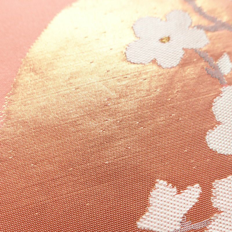 名古屋帯 六通柄 良品 正絹 花柄 名古屋仕立て なごや帯 リサイクル帯 帯 引箔 ピンク_画像6