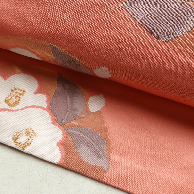 名古屋帯 六通柄 良品 正絹 花柄 名古屋仕立て なごや帯 リサイクル帯 帯 引箔 ピンク_画像7