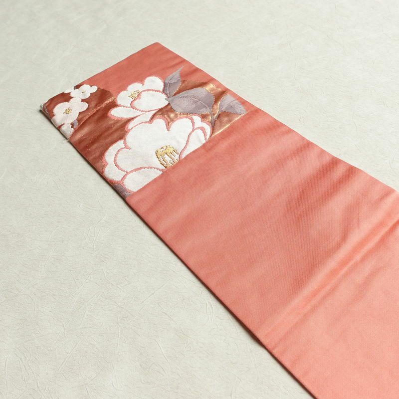 名古屋帯 六通柄 良品 正絹 花柄 名古屋仕立て なごや帯 リサイクル帯 帯 引箔 ピンク_画像16