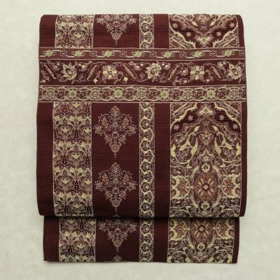名古屋帯 太鼓柄 金駒刺繍 正絹 花柄 名古屋仕立て 箔 刺繍 帯