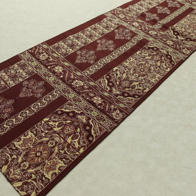 名古屋帯 六通柄 正絹 幾何学柄・抽象柄 松葉仕立て なごや帯 リサイクル帯 帯 茶_画像8