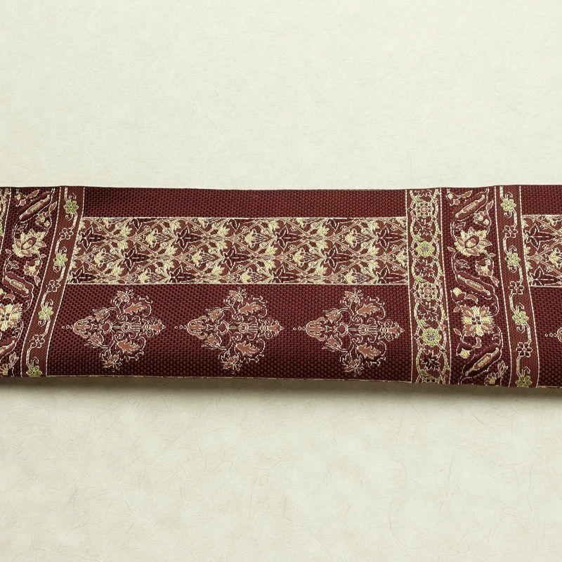 名古屋帯 六通柄 正絹 幾何学柄・抽象柄 松葉仕立て なごや帯 リサイクル帯 帯 茶_画像12